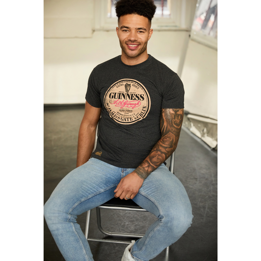 Guinness Men's Acid Wash Vintage Charcoal T-Shirt