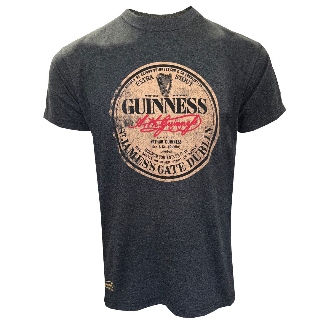 Guinness Men's Acid Wash Vintage Charcoal T-Shirt