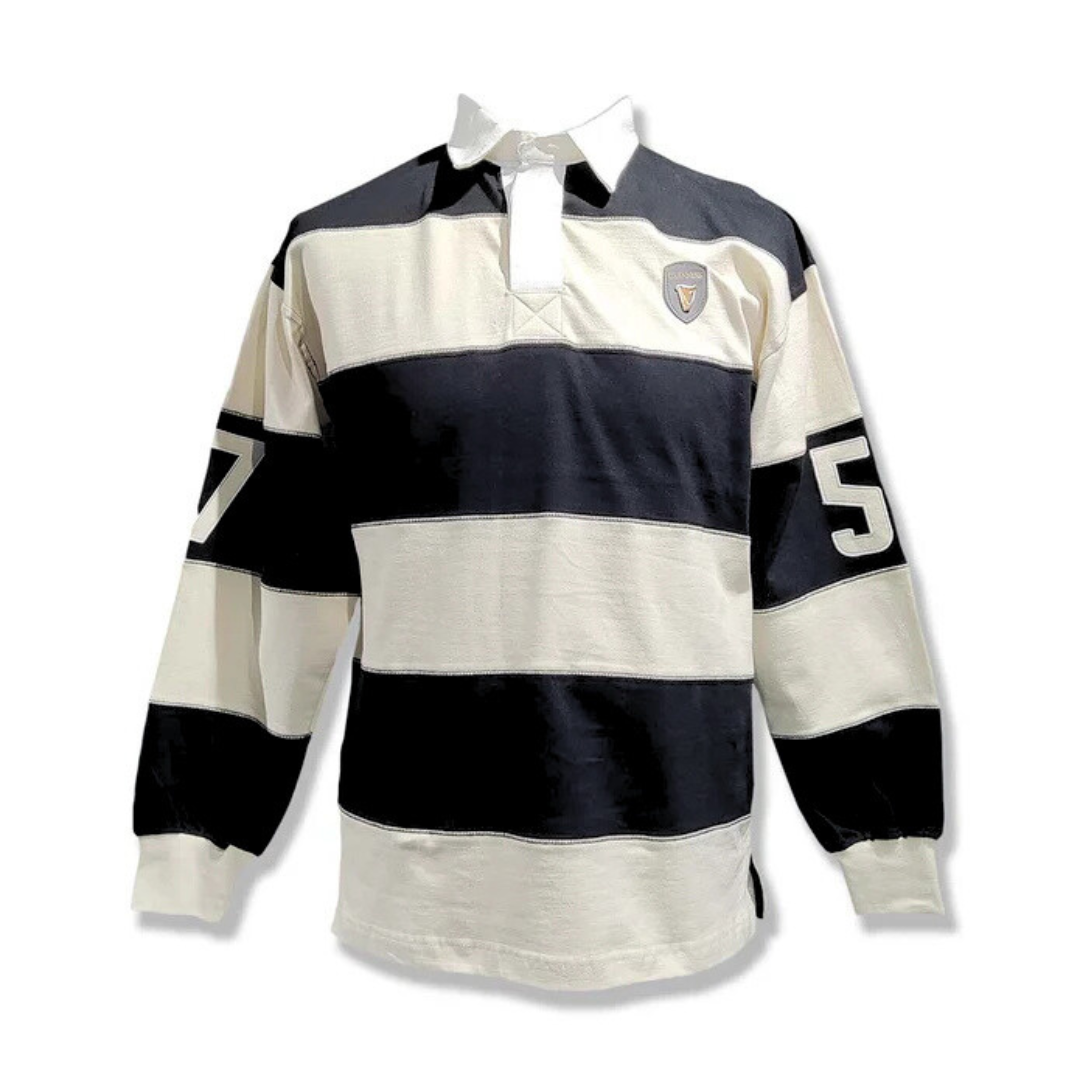 Guinness Men's Long Sleeve Cream & Black Rugby Shirt