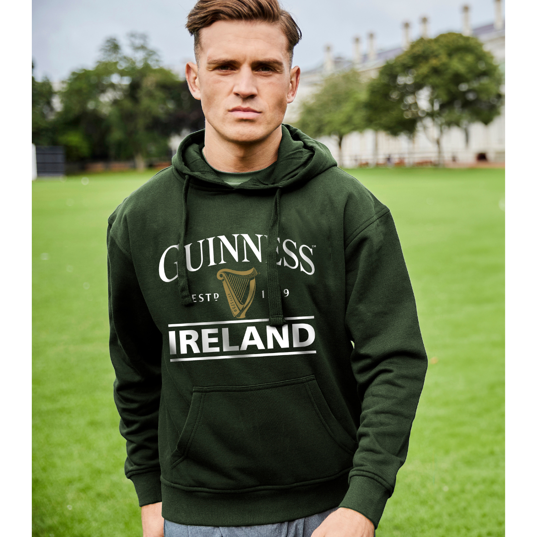 Guinness Pullover Hoodie With Guinness Logo & Ireland Print Forest Green