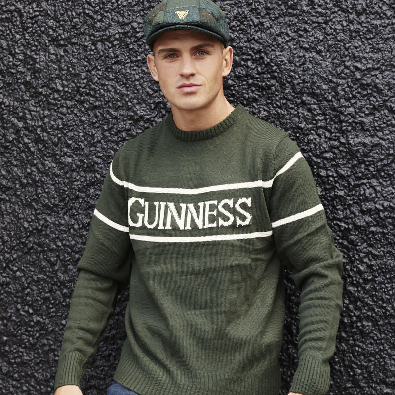 Guinness Men's Knit Sweater With White Guinness Text Bottle Green