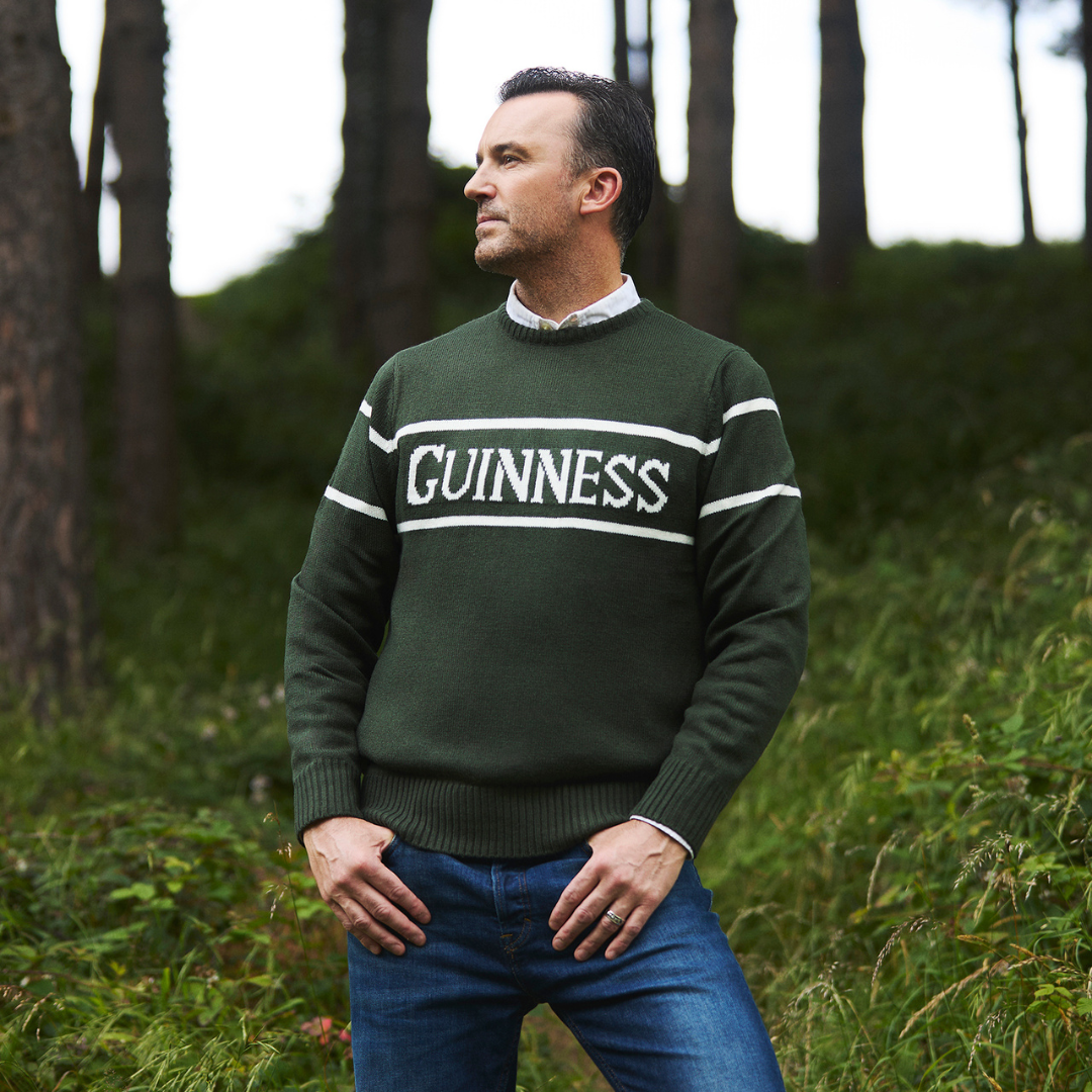 Guinness Men's Knit Sweater With White Guinness Text Bottle Green