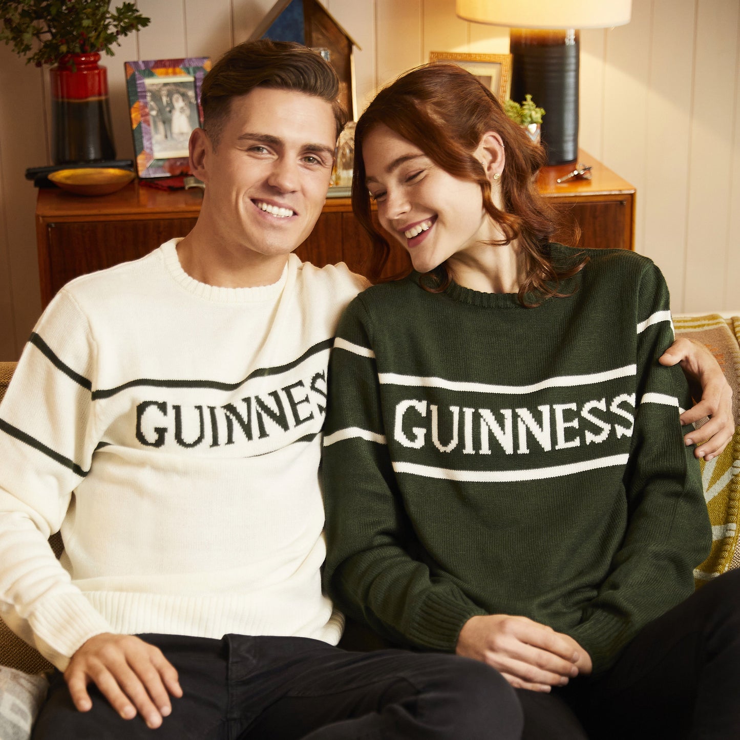 Guinness Men's Knit Sweater With White Guinness Text Bottle Green