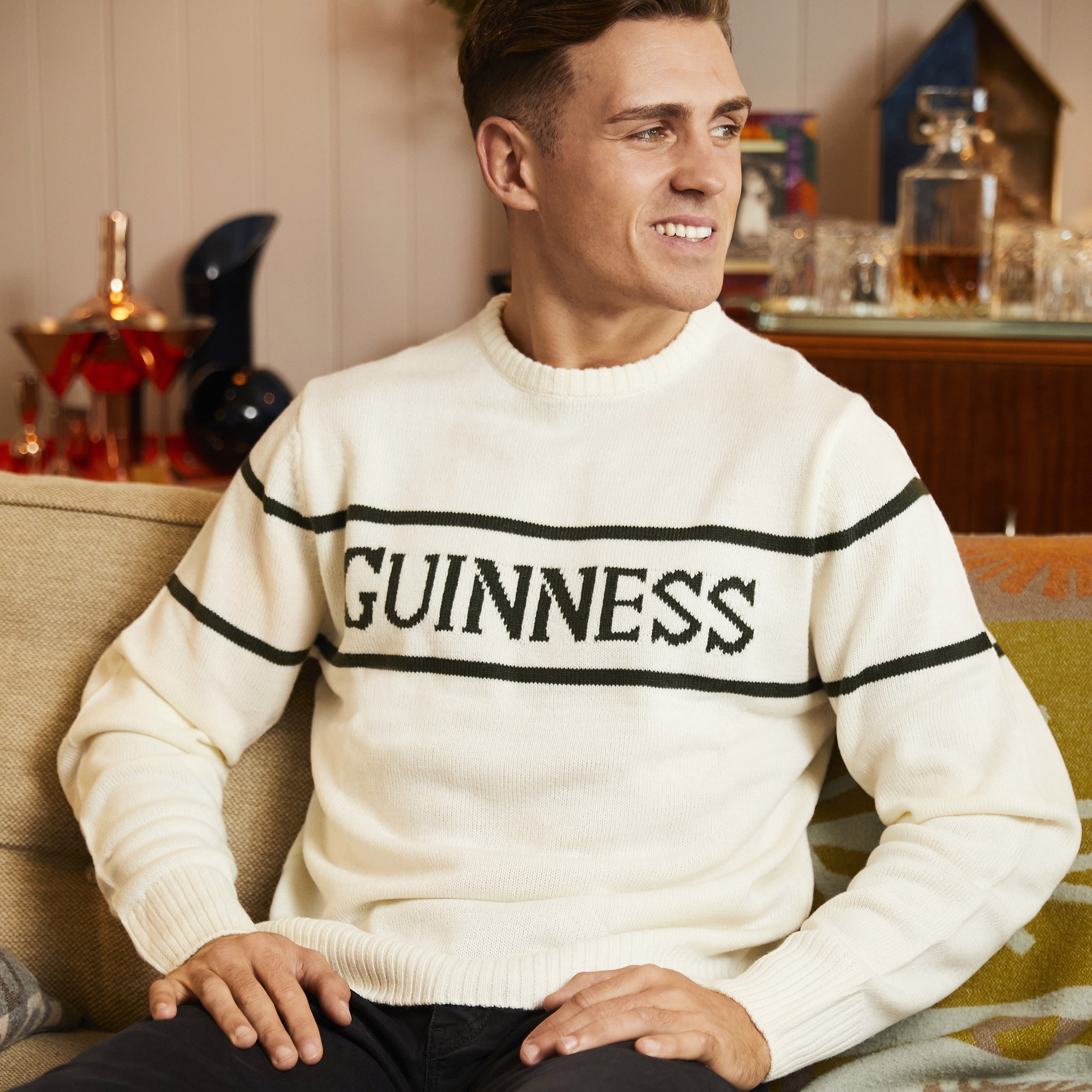 Guinness Men's Knit Sweater With Green Guinness Text Cream