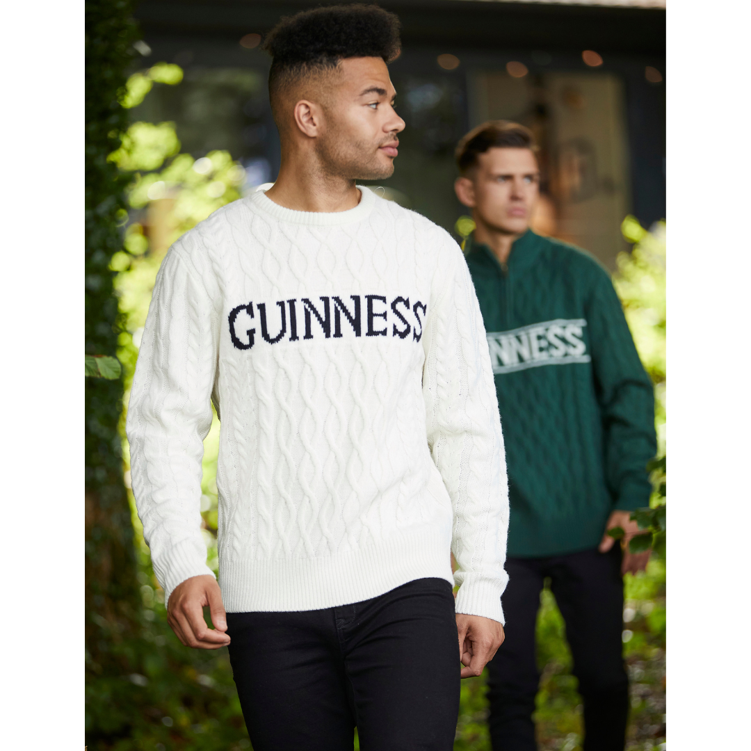 Guinness Aran Knit Style Jumper White