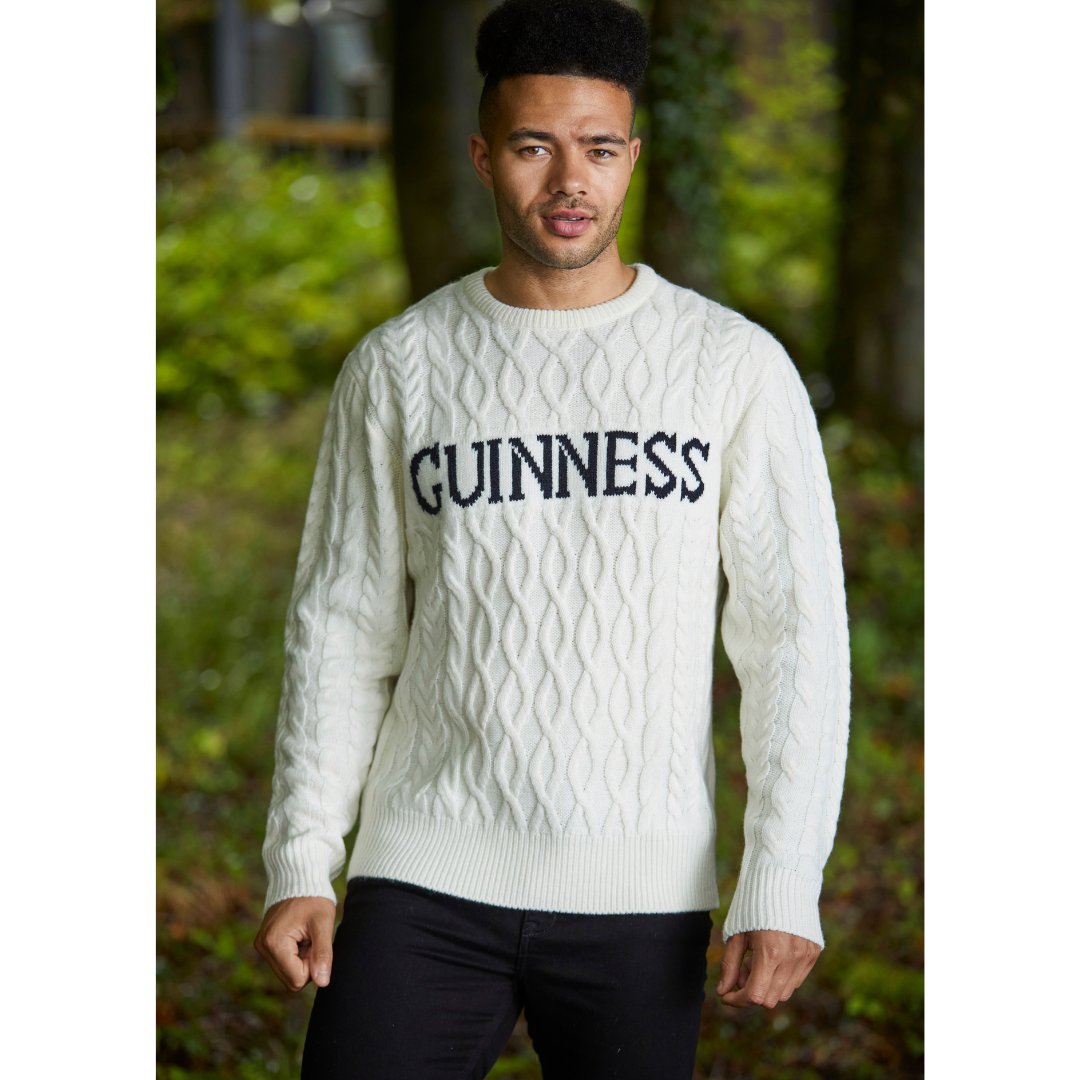 Guinness Aran Knit Style Jumper White