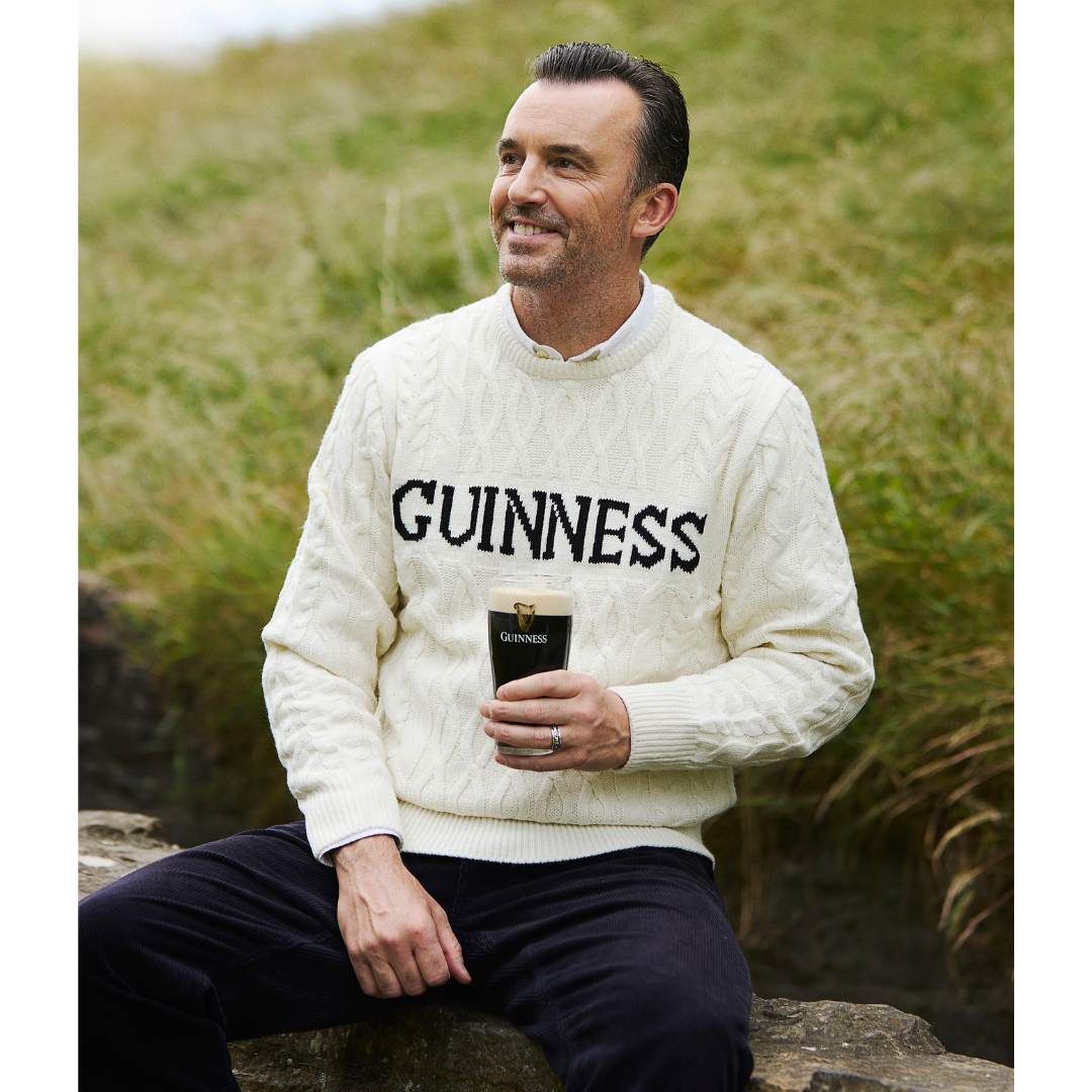 Guinness Aran Knit Style Jumper White