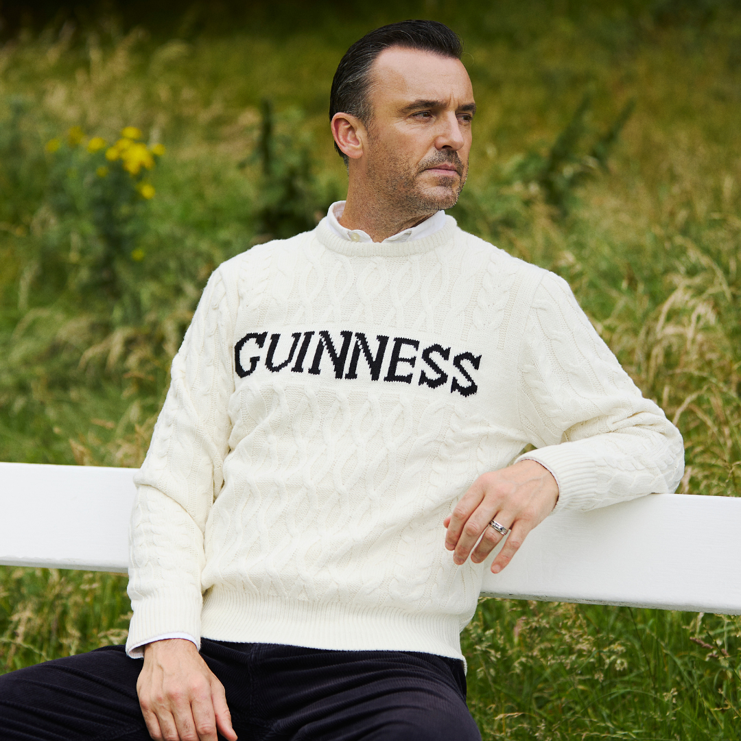 Guinness Aran Knit Style Jumper White