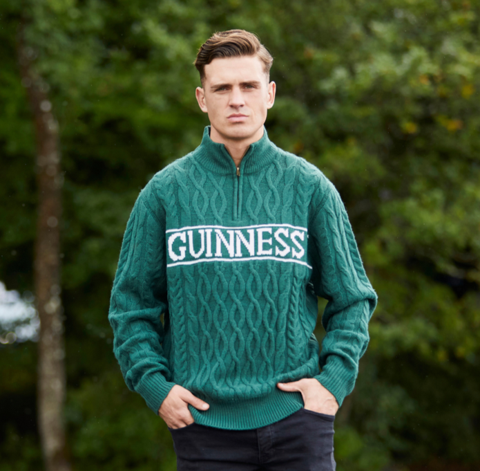 Guinness Aran Knit Style 1/4 Zip Jumper Green