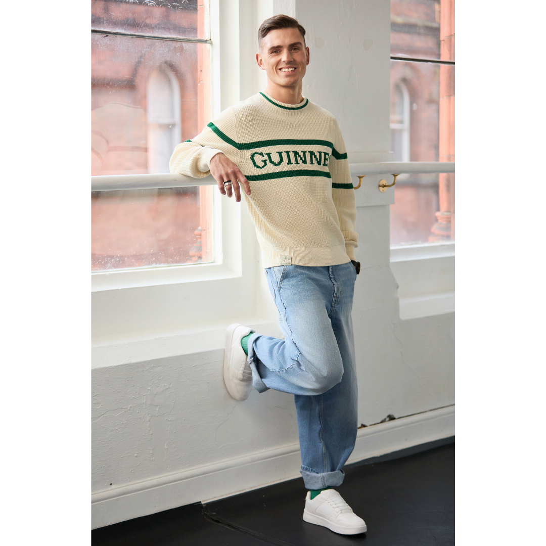 Guinness Crew Neck Harp Sleeve Knit Jumper Green