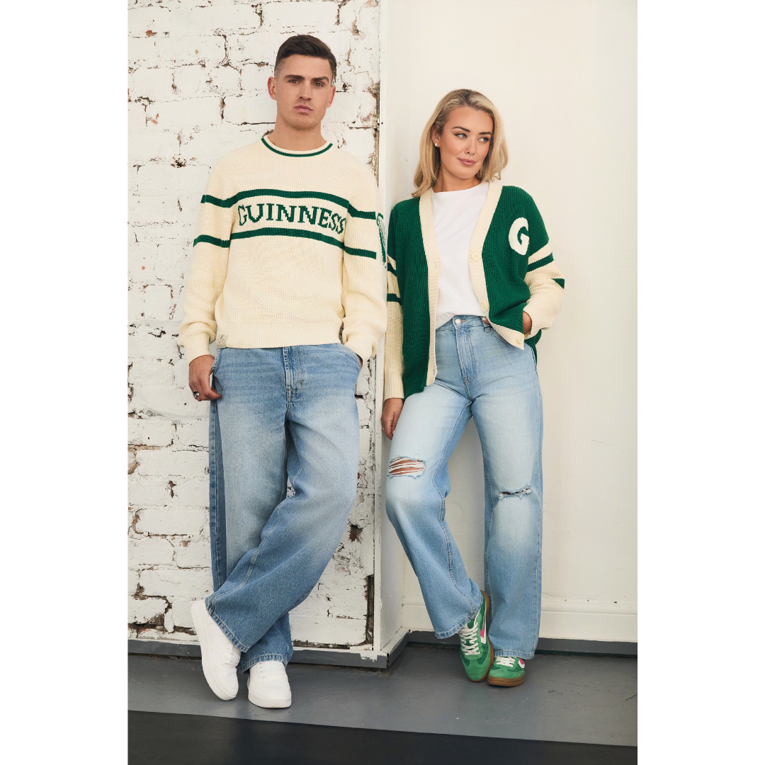 Guinness Crew Neck Harp Sleeve Knit Jumper Green