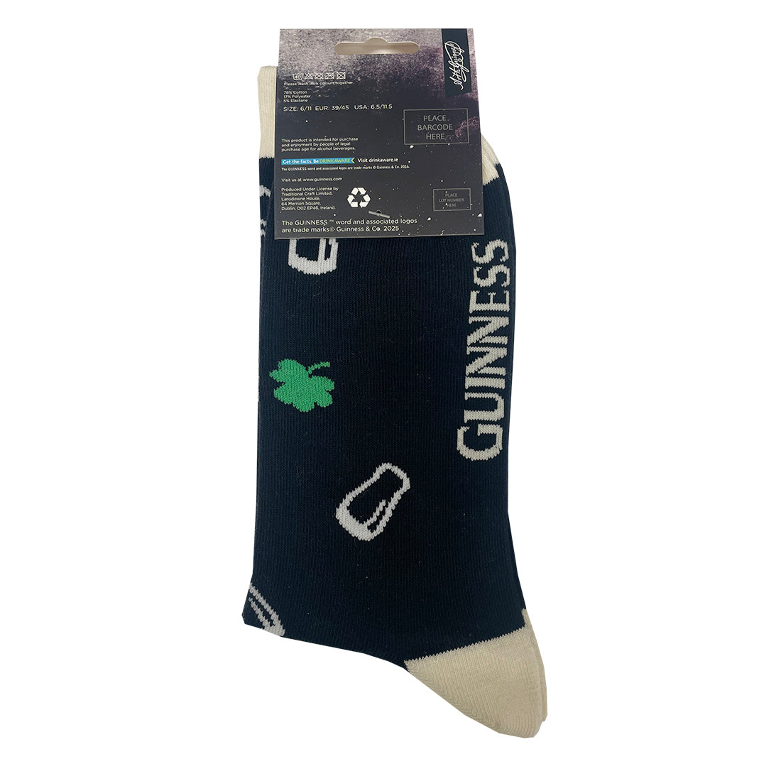 Guinness Black Ireland Shamrock Pint Socks