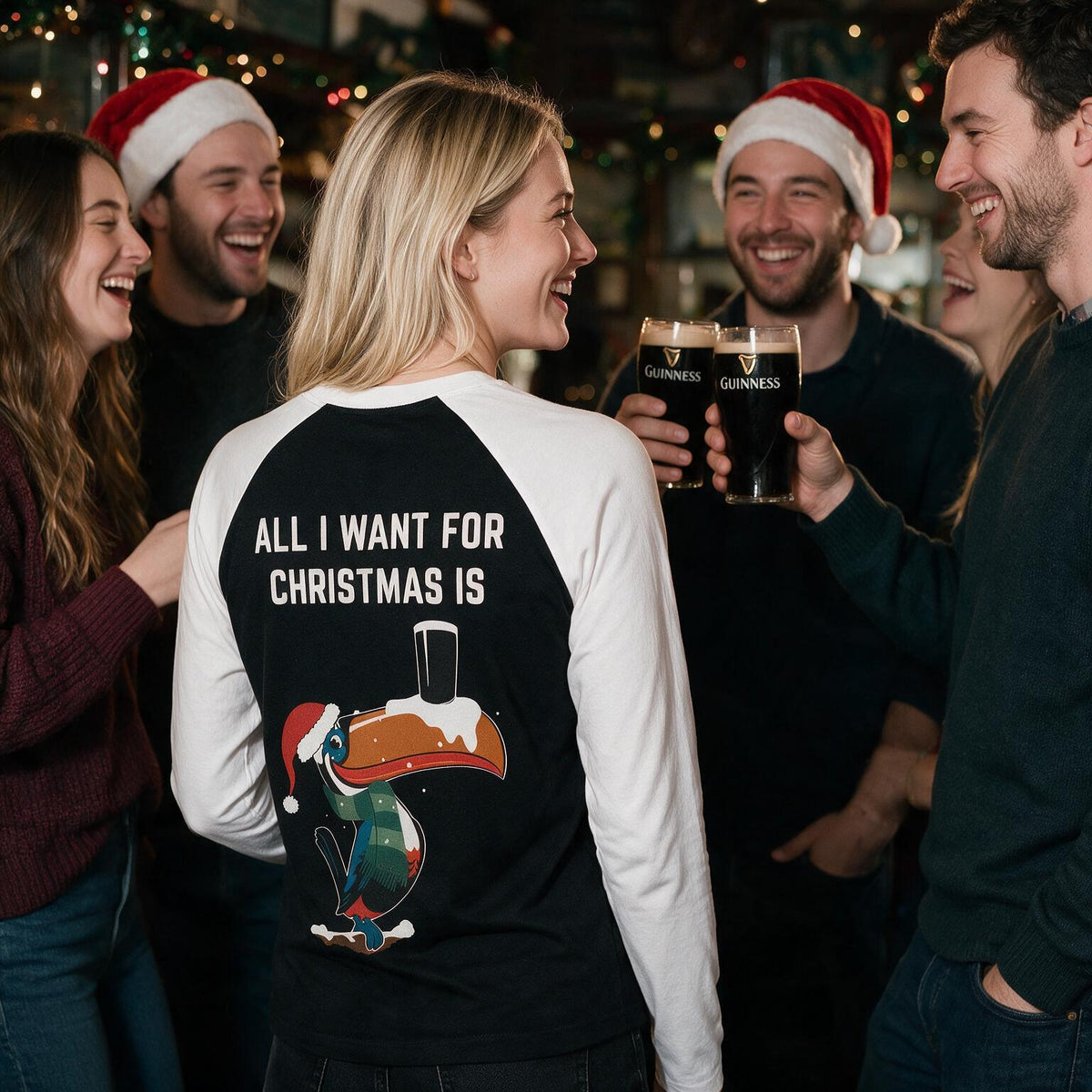 Men's Black Guinness Christmas Toucan Long Sleeve T-Shirt