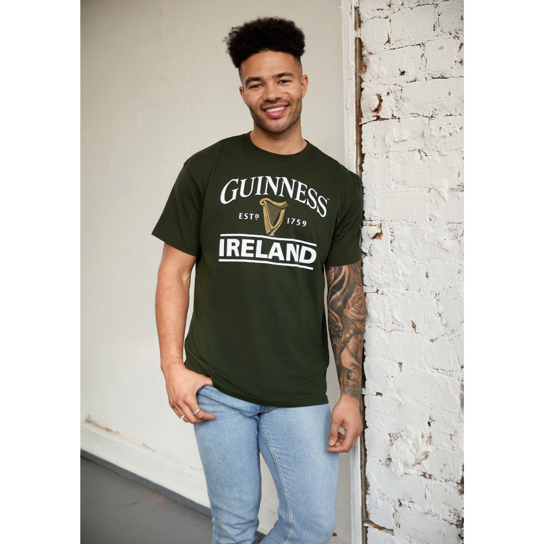 Guinness Ireland Est. 1759 With Gold Harp Bottle Green T-shirt