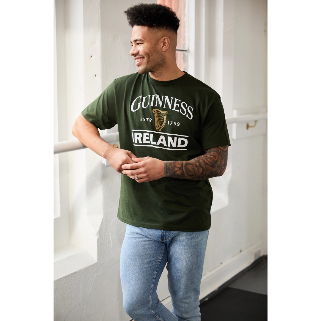 Guinness Ireland Est. 1759 With Gold Harp Bottle Green T-shirt