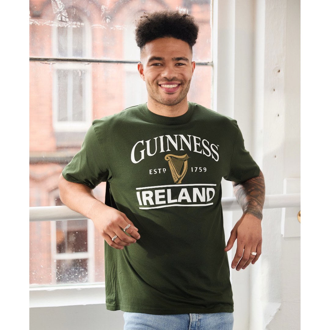 Guinness Ireland Est. 1759 With Gold Harp Bottle Green T-shirt