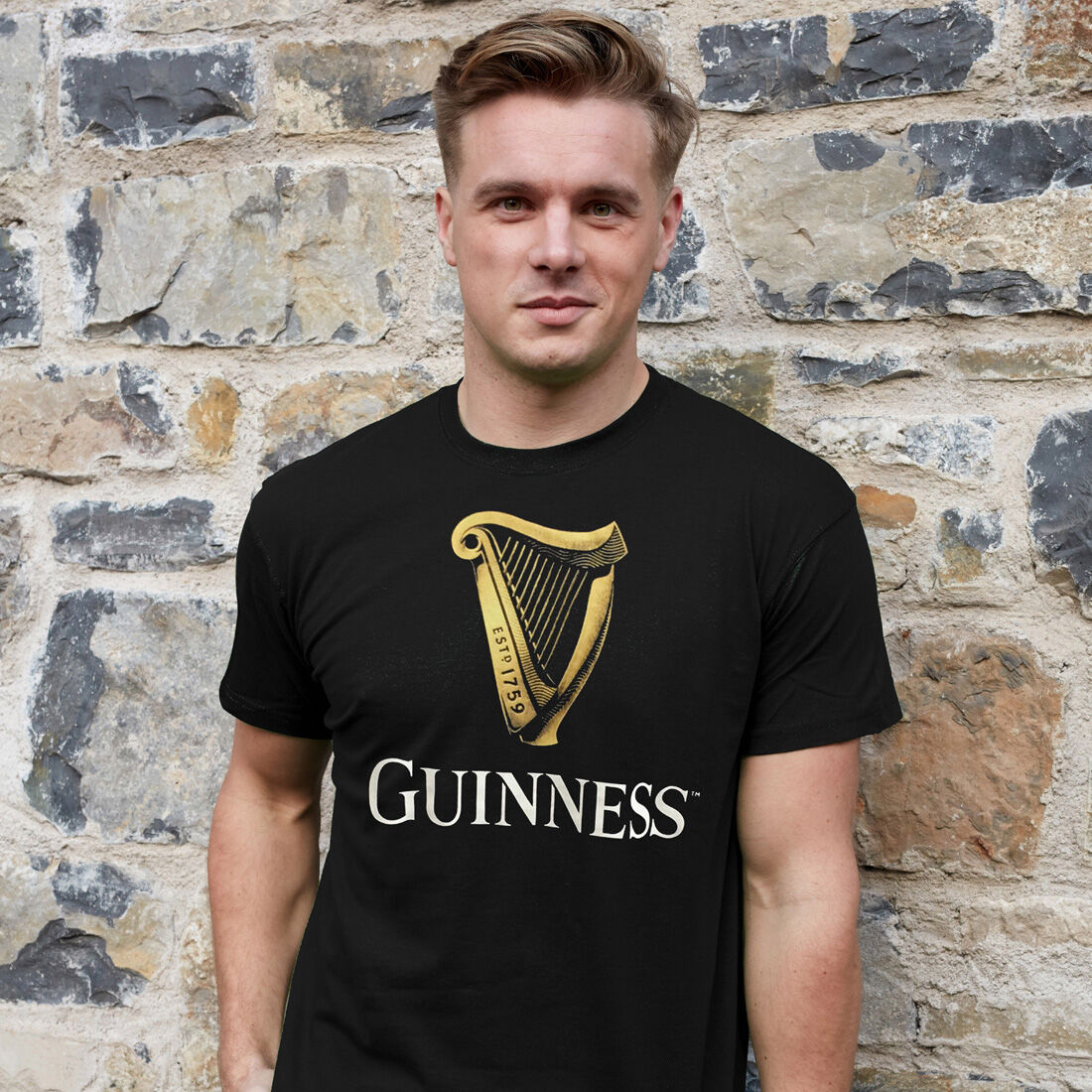 Guinness Classic Black & Irish Gold Harp Design T-shirt
