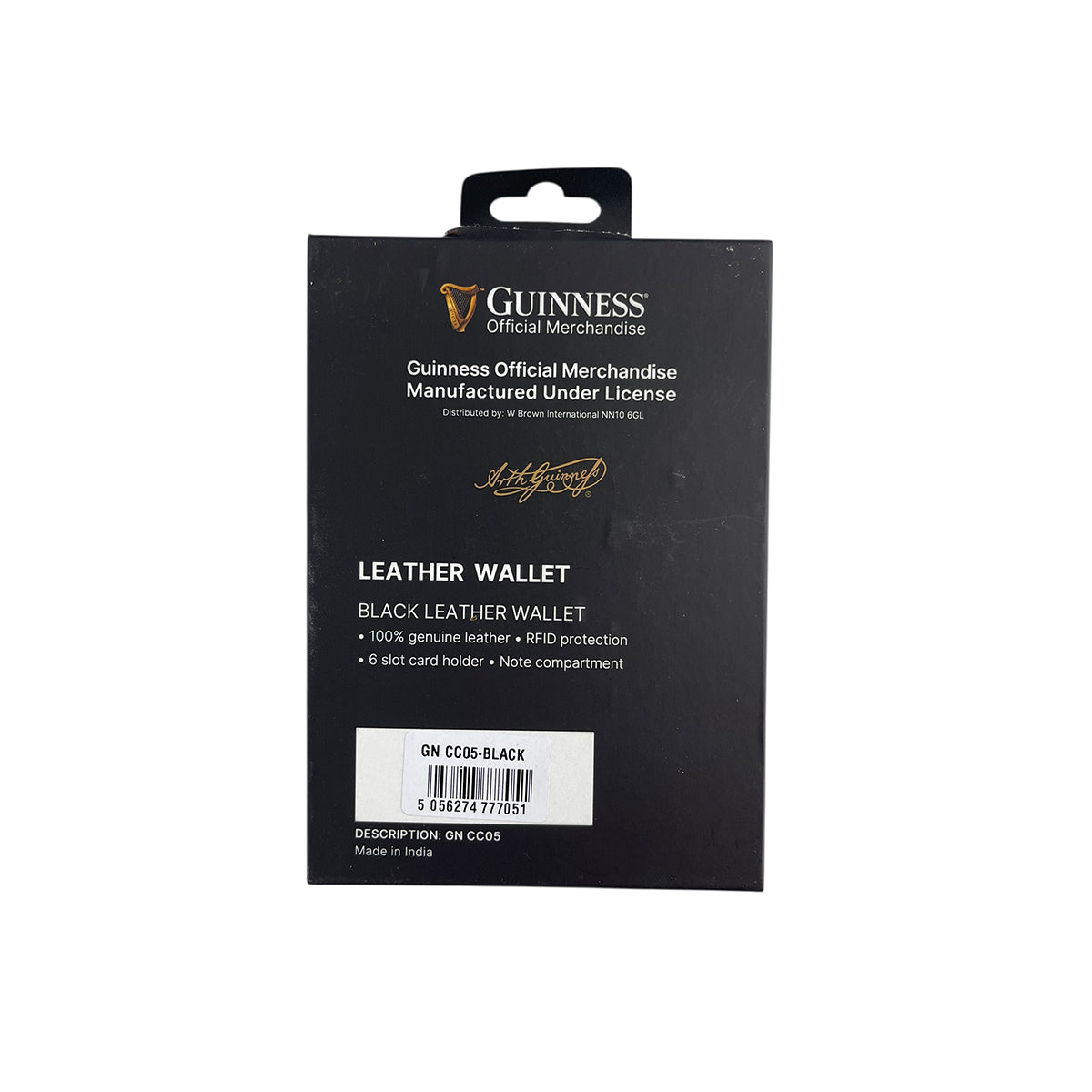 Guinness black leather wallet packaging with six card slots