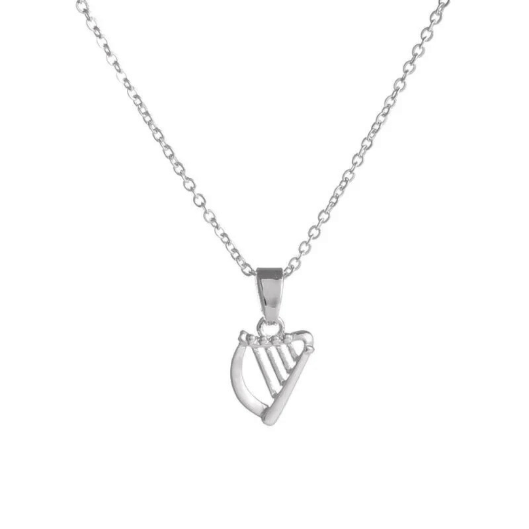 Grá Collection Silver Plated Celtic Harp Necklace