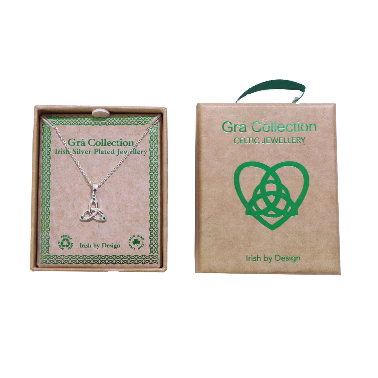 Grá Collection Silver Plated Trinity Knot With Mini Green Cubic Zirconia Stones Necklace