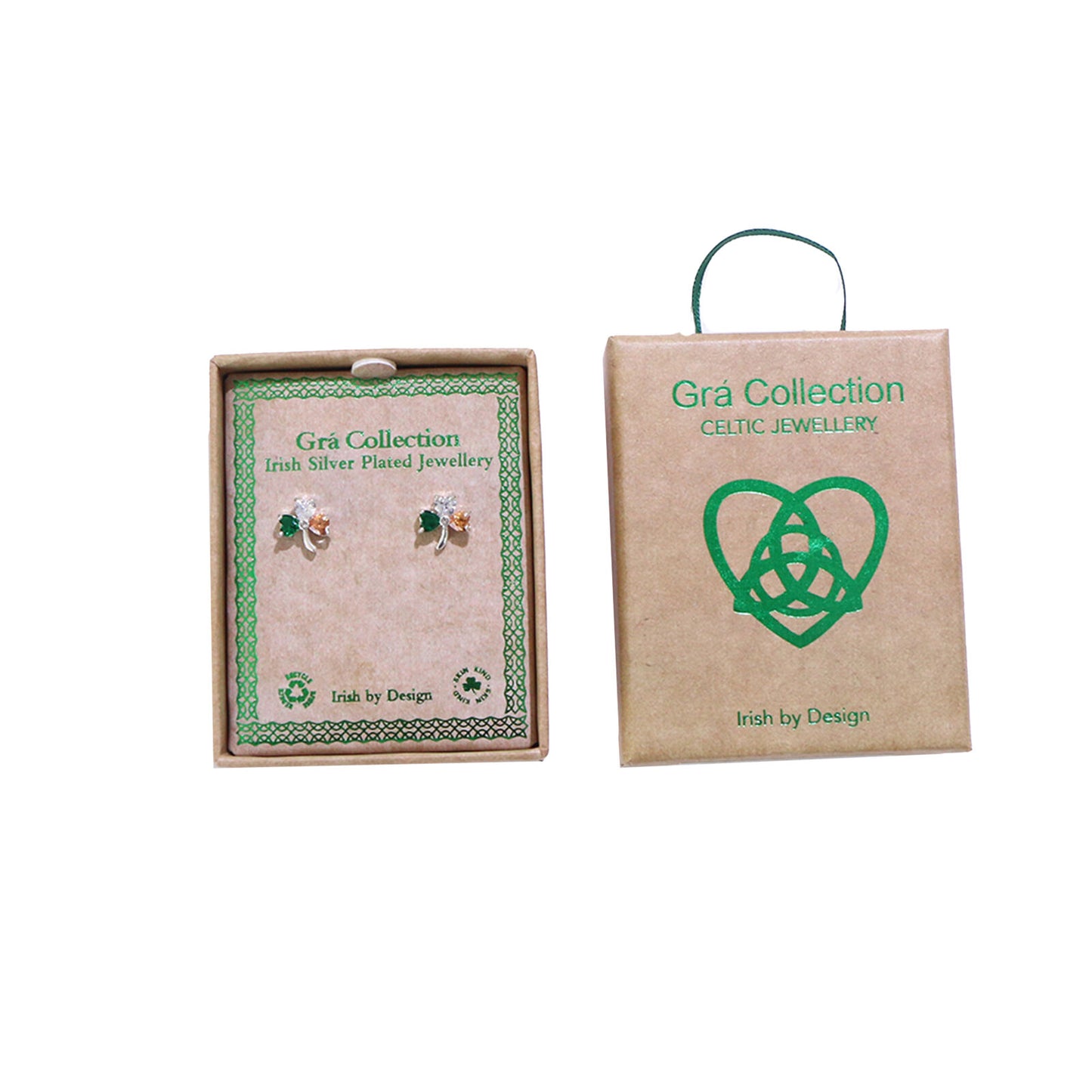 Grá Collection Silver Plated Shamrock With Tri Cubic Zirconia Stones Earrings