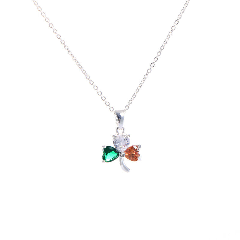 Grá Collection Silver Plated Shamrock With Tri Cubic Zirconia Stones Necklace