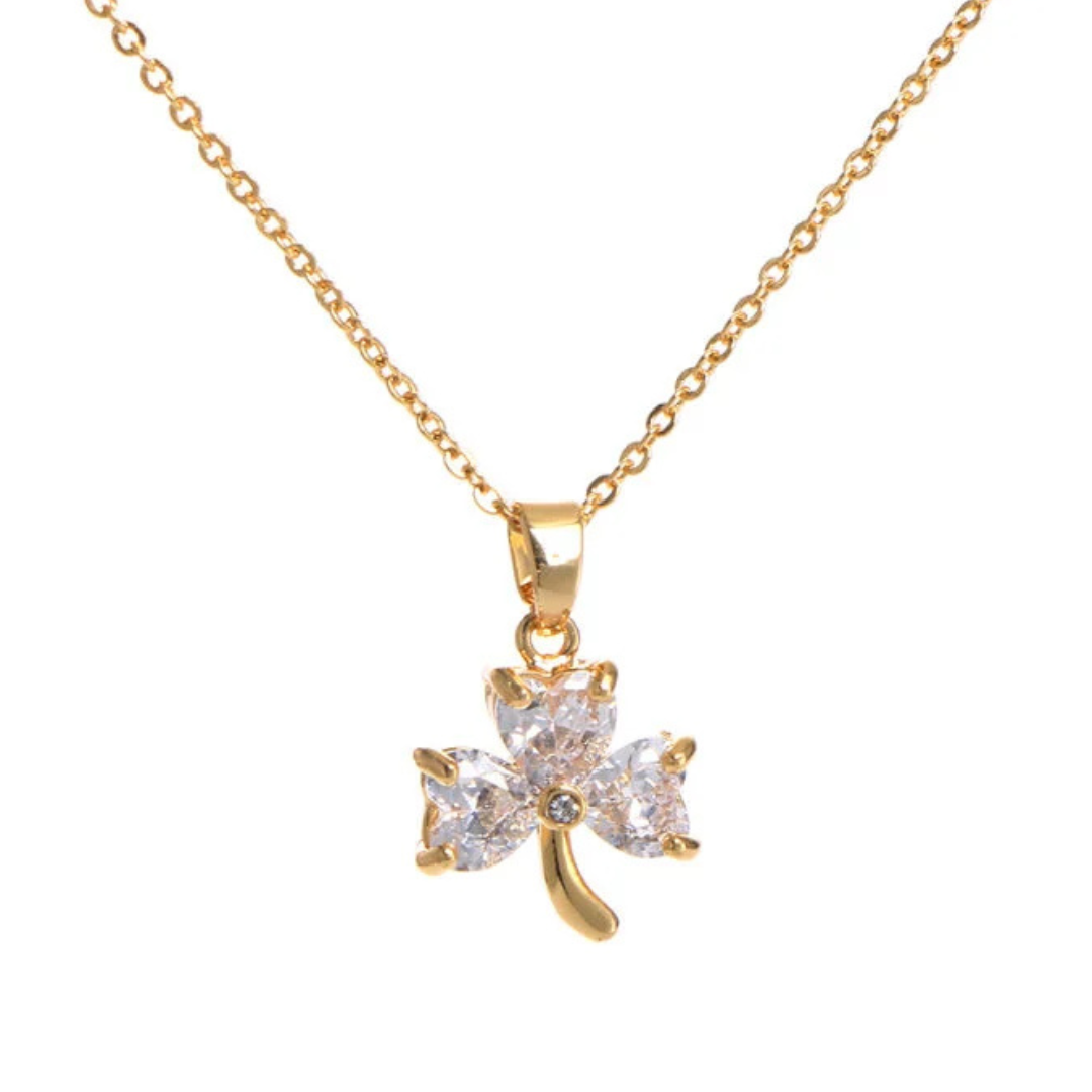 Grá Collection Gold Plated Shamrock With 3 Cubic Zirconia Stones Necklace