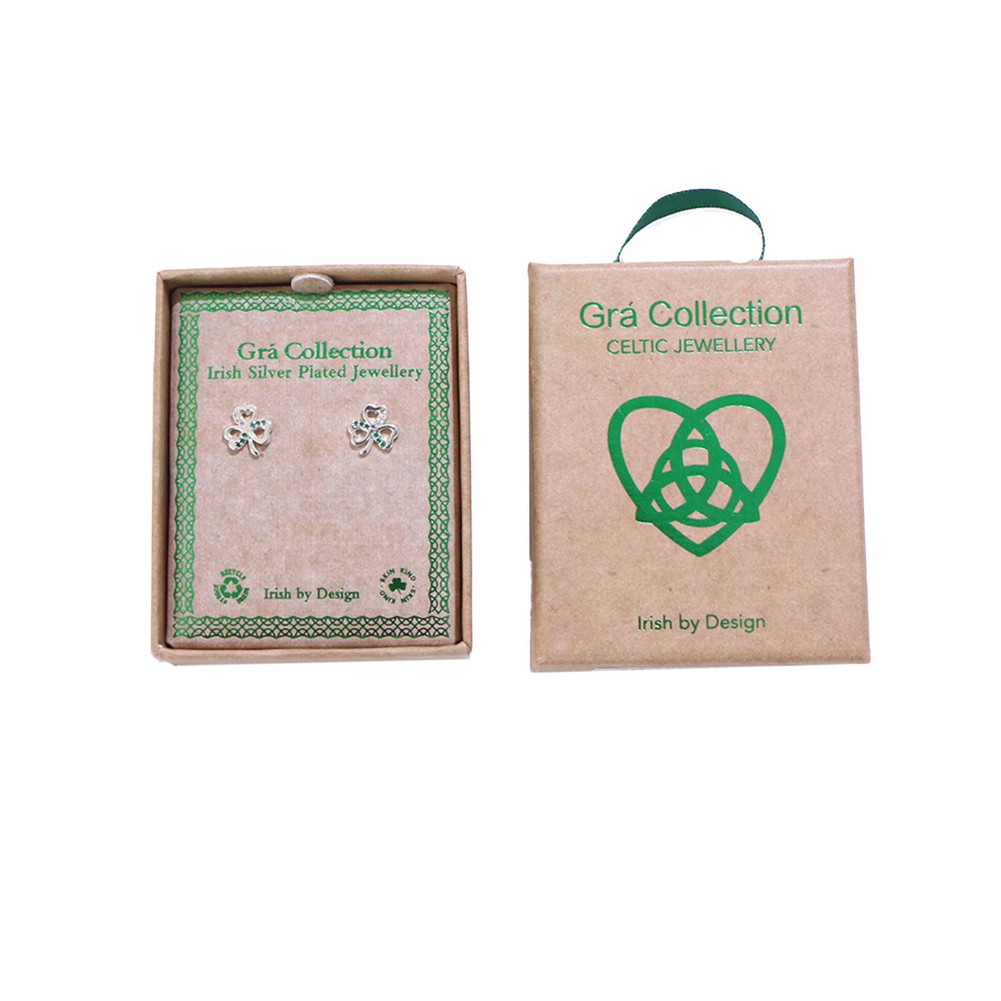 Grá Collection Silver Plated Shamrock With Mini Green Cubic Zirconia Stones Earrings
