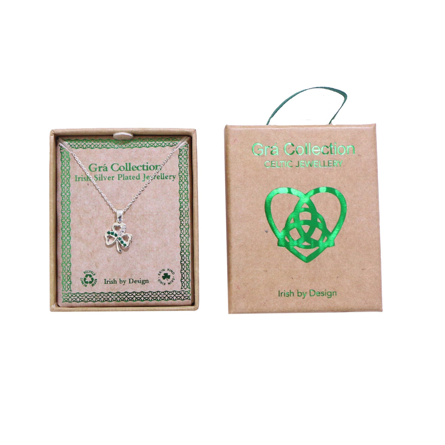 Grá Collection Silver Plated Shamrock With Mini Green Cubic Zirconia Stones Necklace