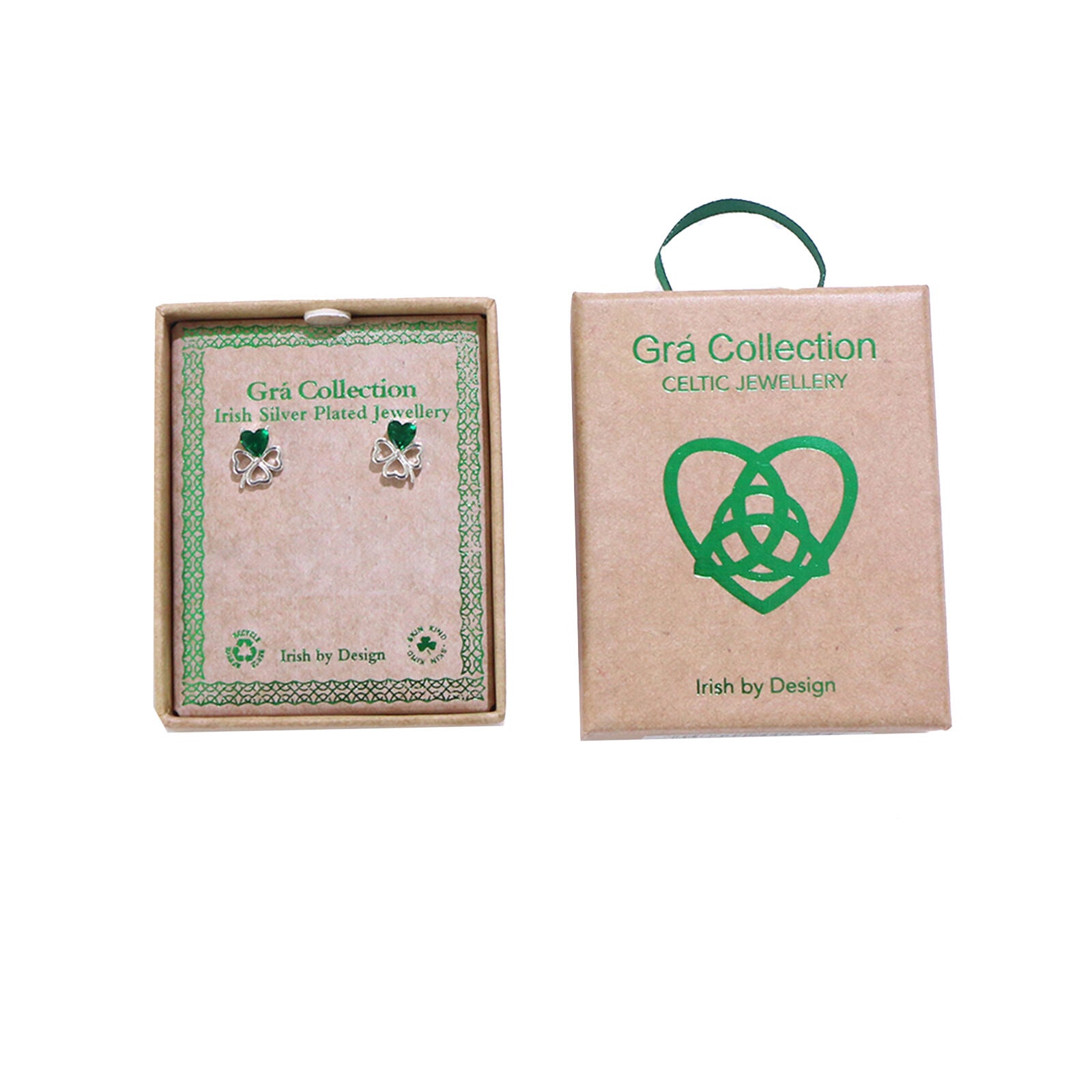 Grá Collection Silver Plated 1 Green Cubic Zirconia Stone Clover Earrings