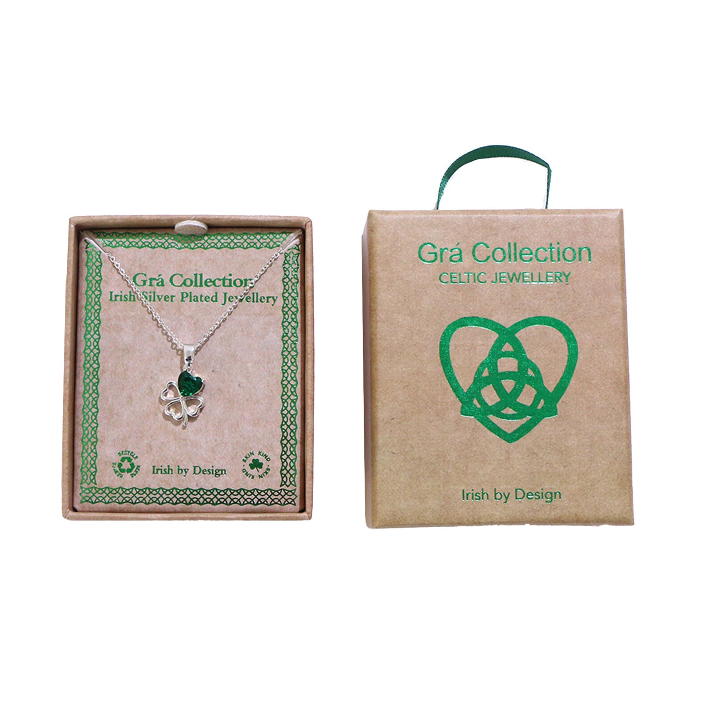 Grá Collection Silver Plated 1 Green Cubic Zirconia Stone Clover Necklace
