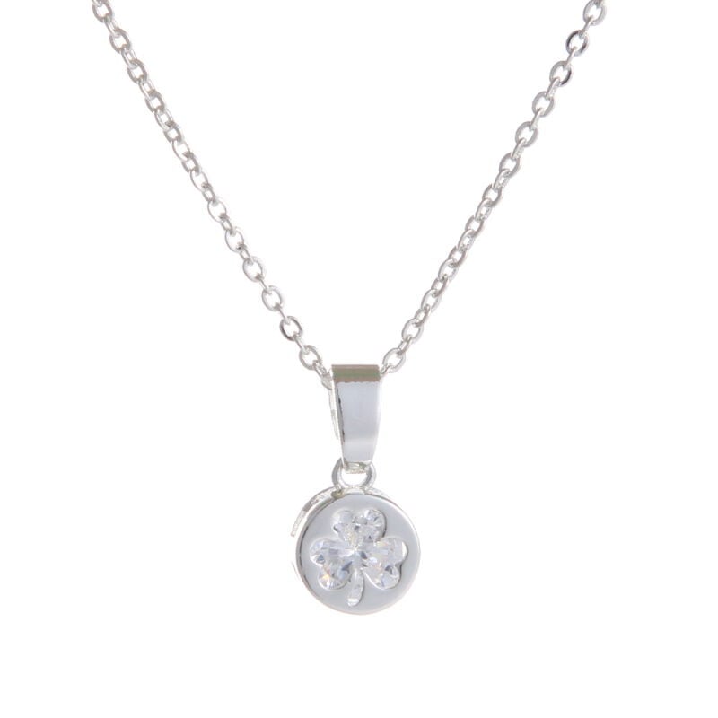 Grá Collection Silver Plated Cubic Zirconia Clover Design In Circle necklace