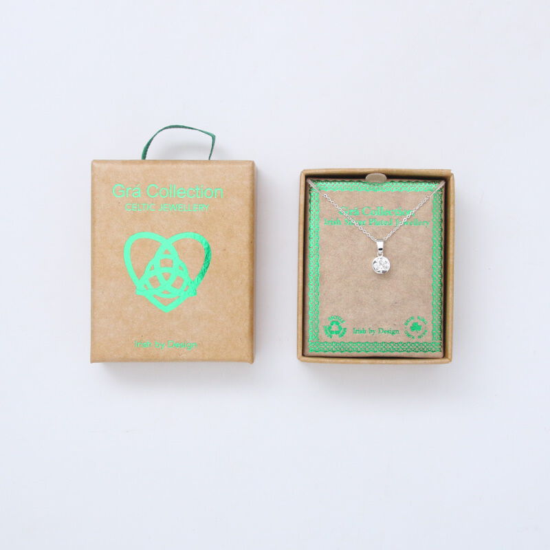 Grá Collection Silver Plated Cubic Zirconia Clover Design In Circle Necklace