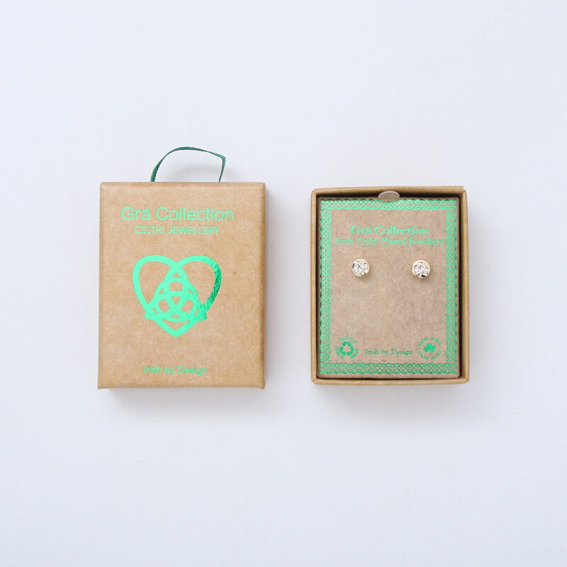 Grá Collection Gold Plated Cubic Zirconia Clover Design In Circle Earrings