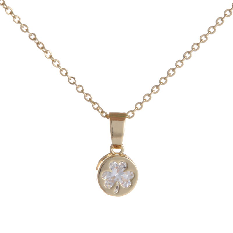 Grá Collection Gold Plated Cubic Zirconia Clover Design In Circle Necklace