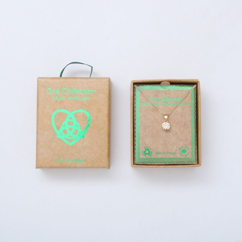 Grá Collection Gold Plated Cubic Zirconia Clover Design In Circle Necklace