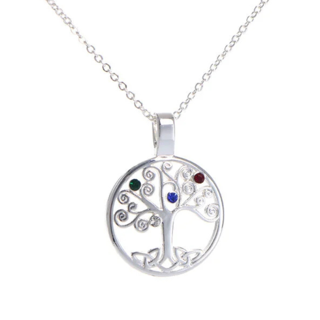 Grá Collection Silver Plated Tree Of Lifeed Stone Necklace