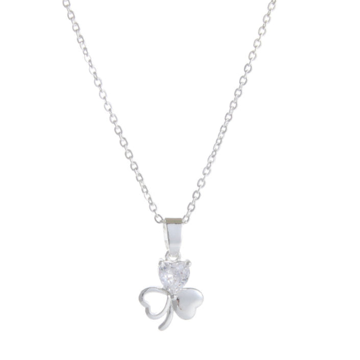 Silver Plated Clear Stone Shamrock Necklace