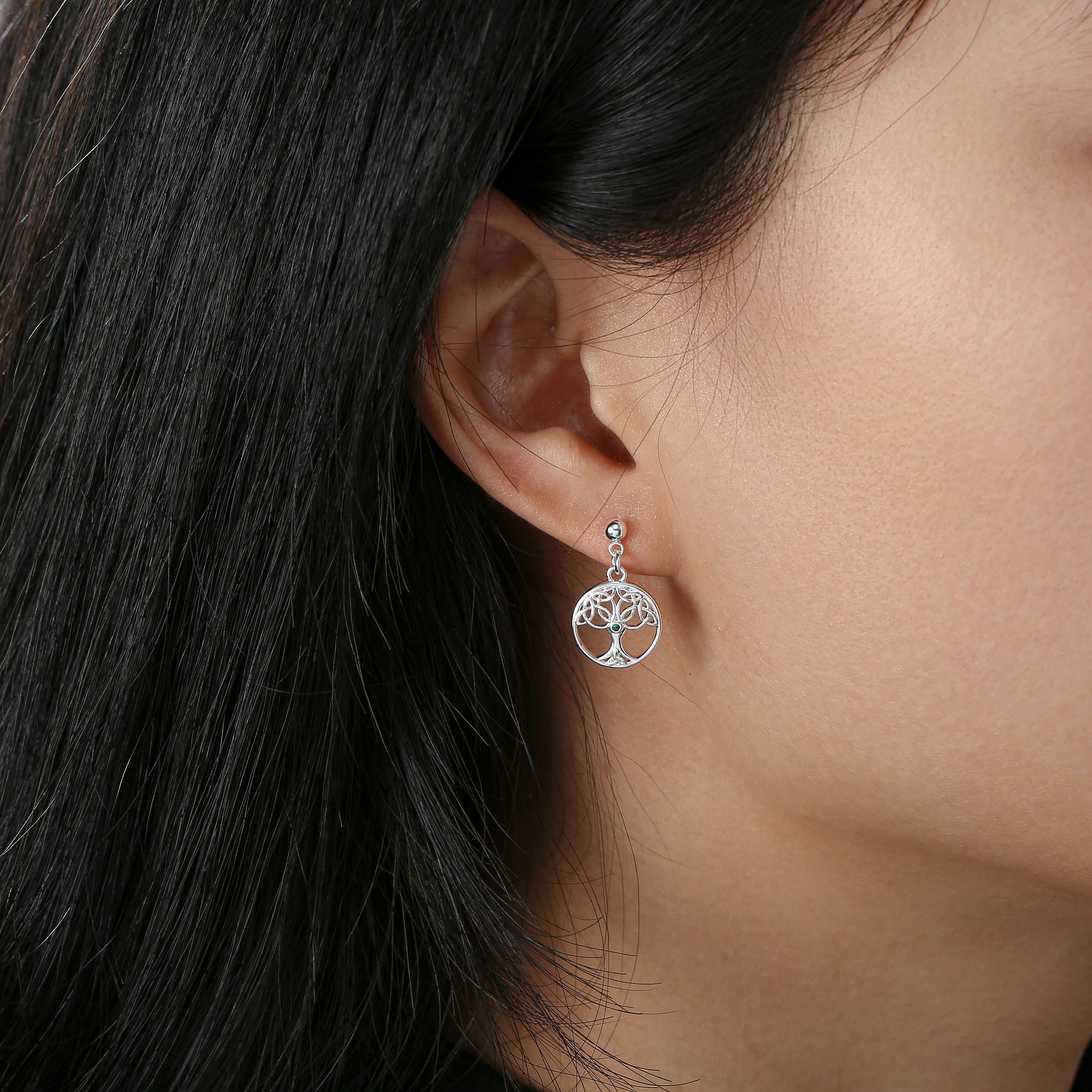 Silver Plated Trinity Tree of Life Drop Earrings