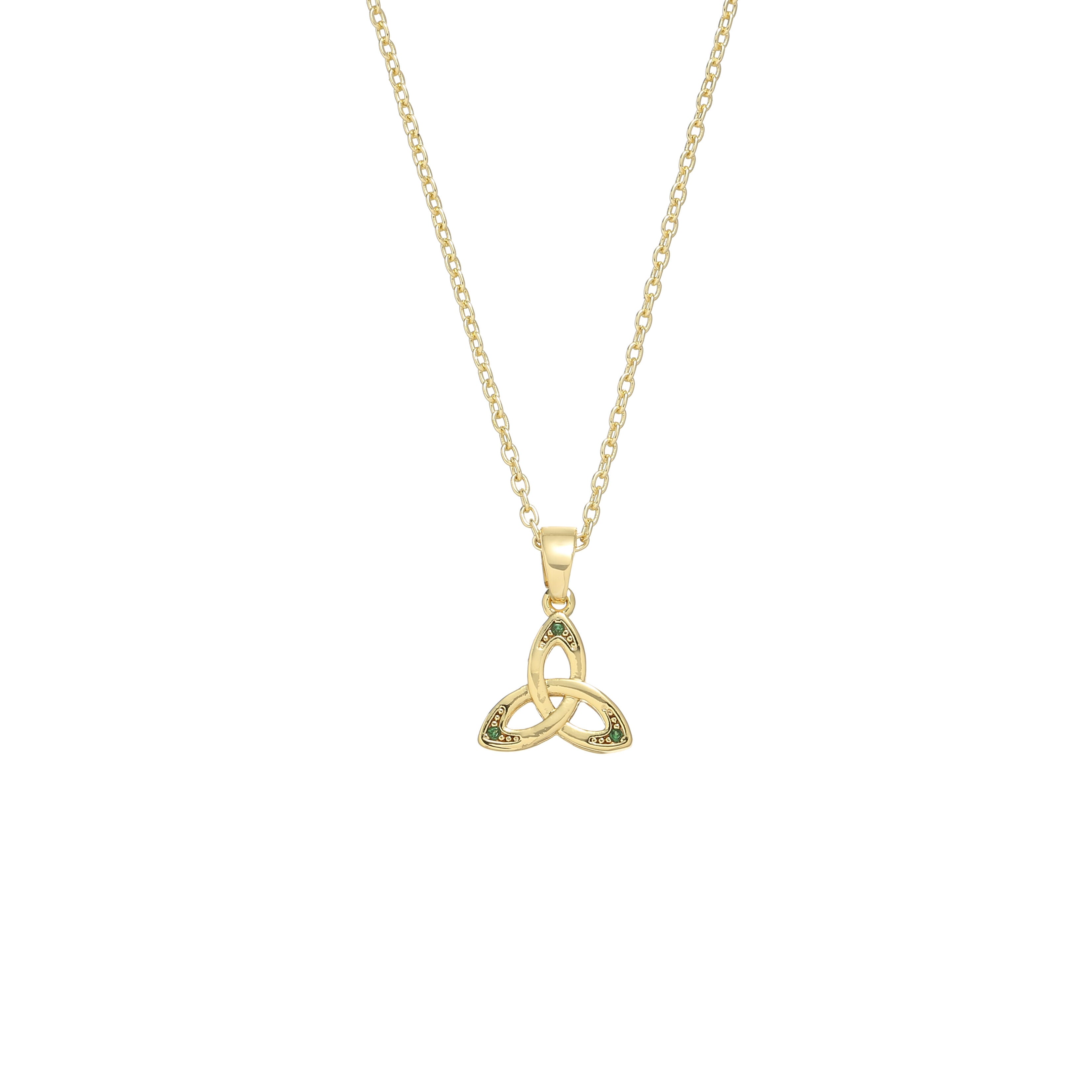 Gold Plated Trinity Knot With Emerald Zirconia Stones Pendant