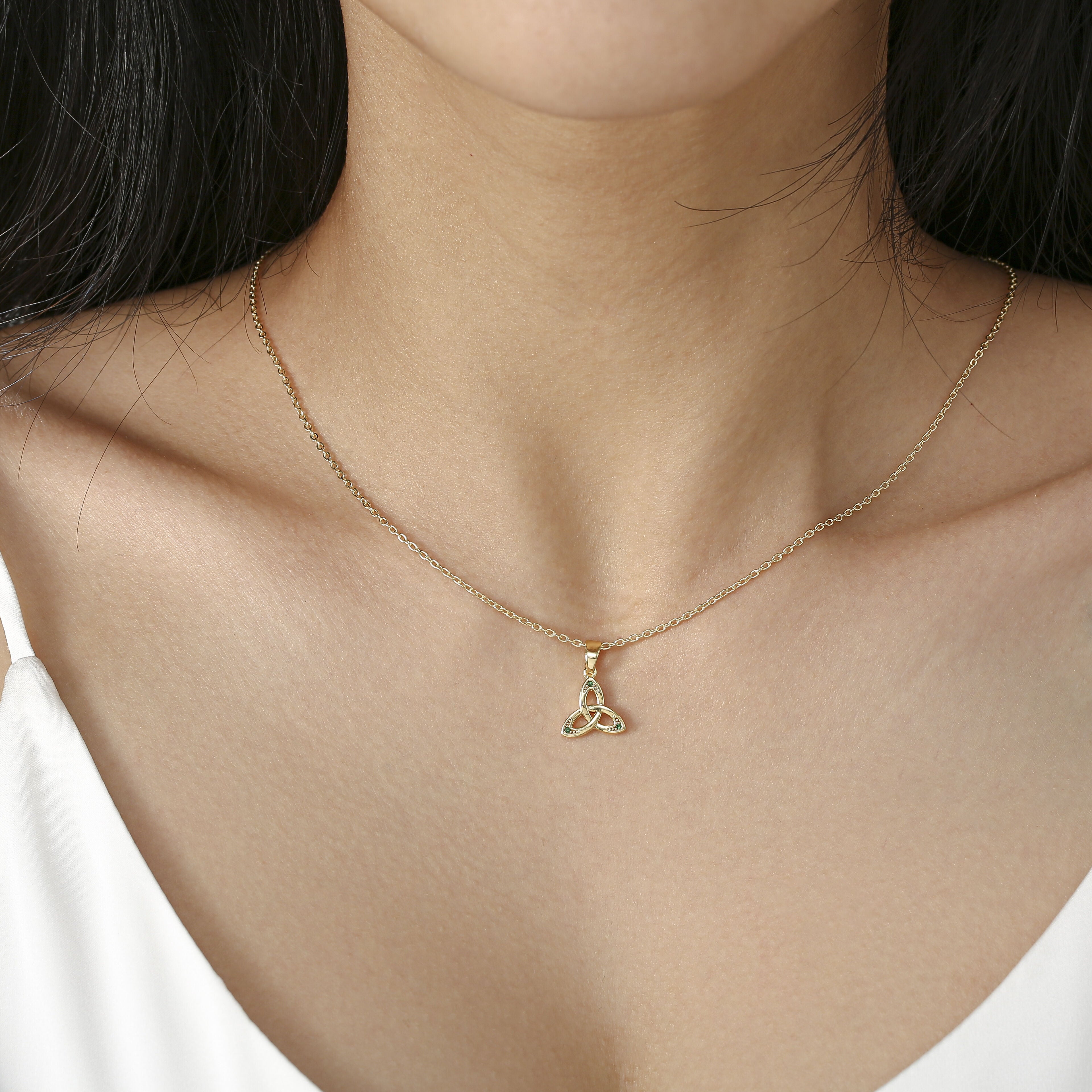 Gold Plated Trinity Knot With Emerald Zirconia Stones Pendant