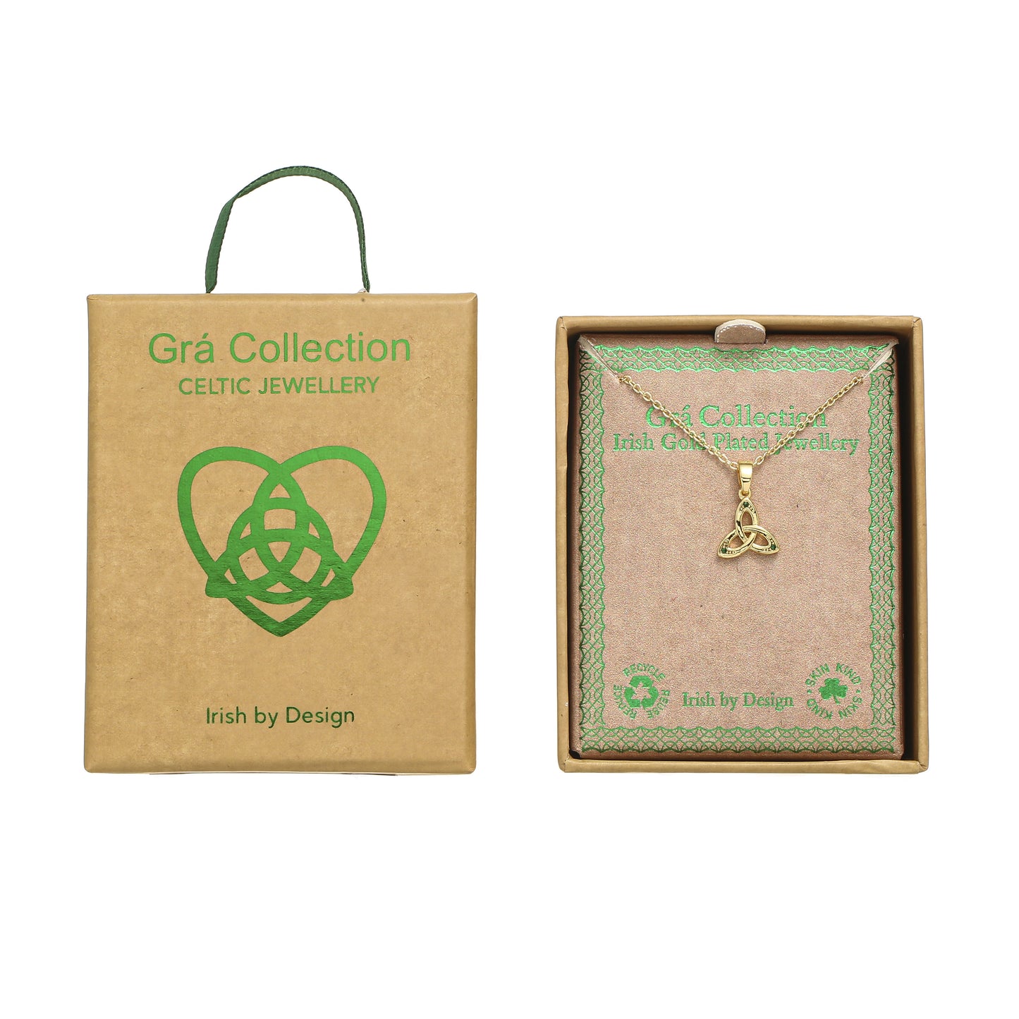 Gold Plated Trinity Knot With Emerald Zirconia Stones Pendant