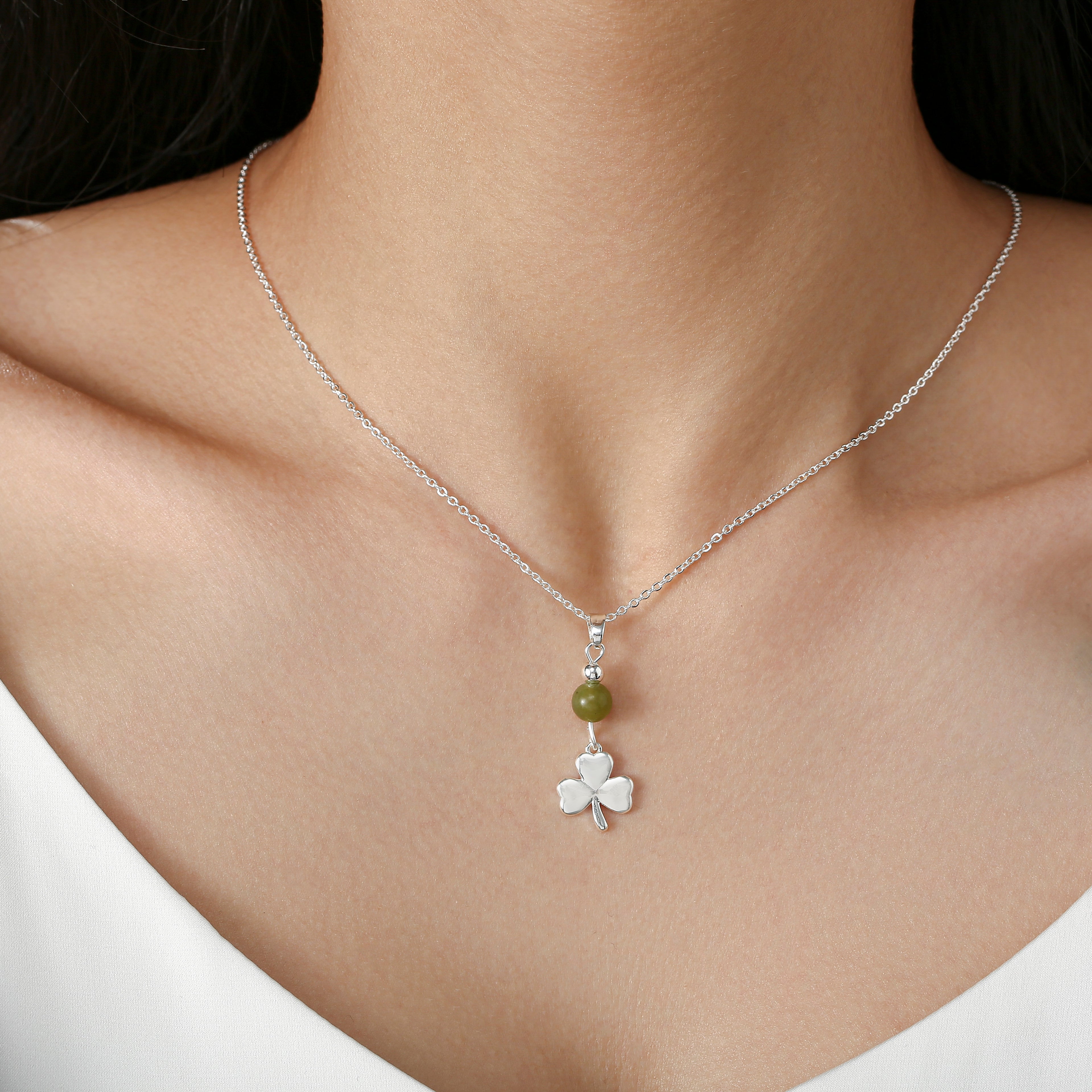 Shamrock With Marble Bead  Pendant