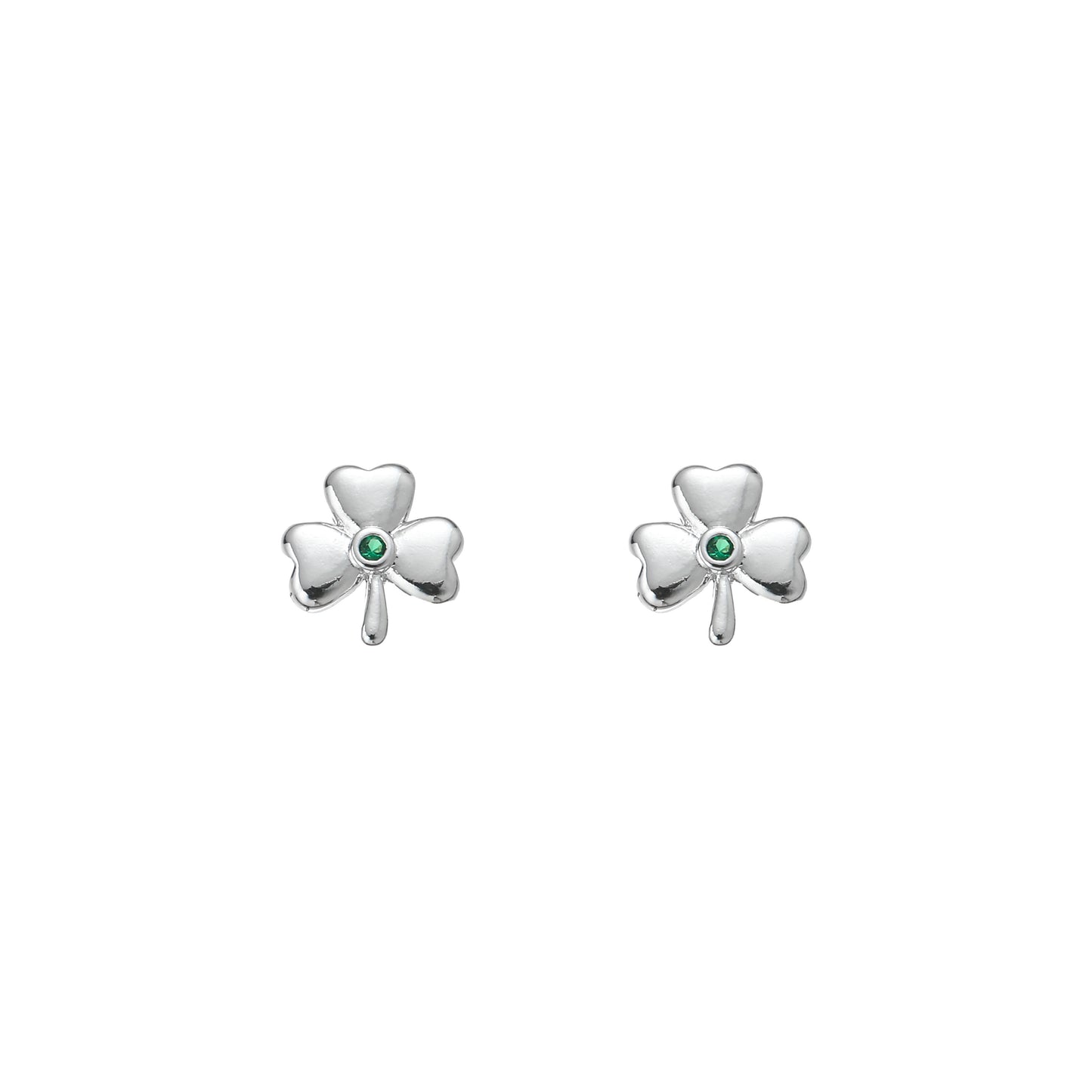 Silver Plated Shamrock Design Green Stone Earrings