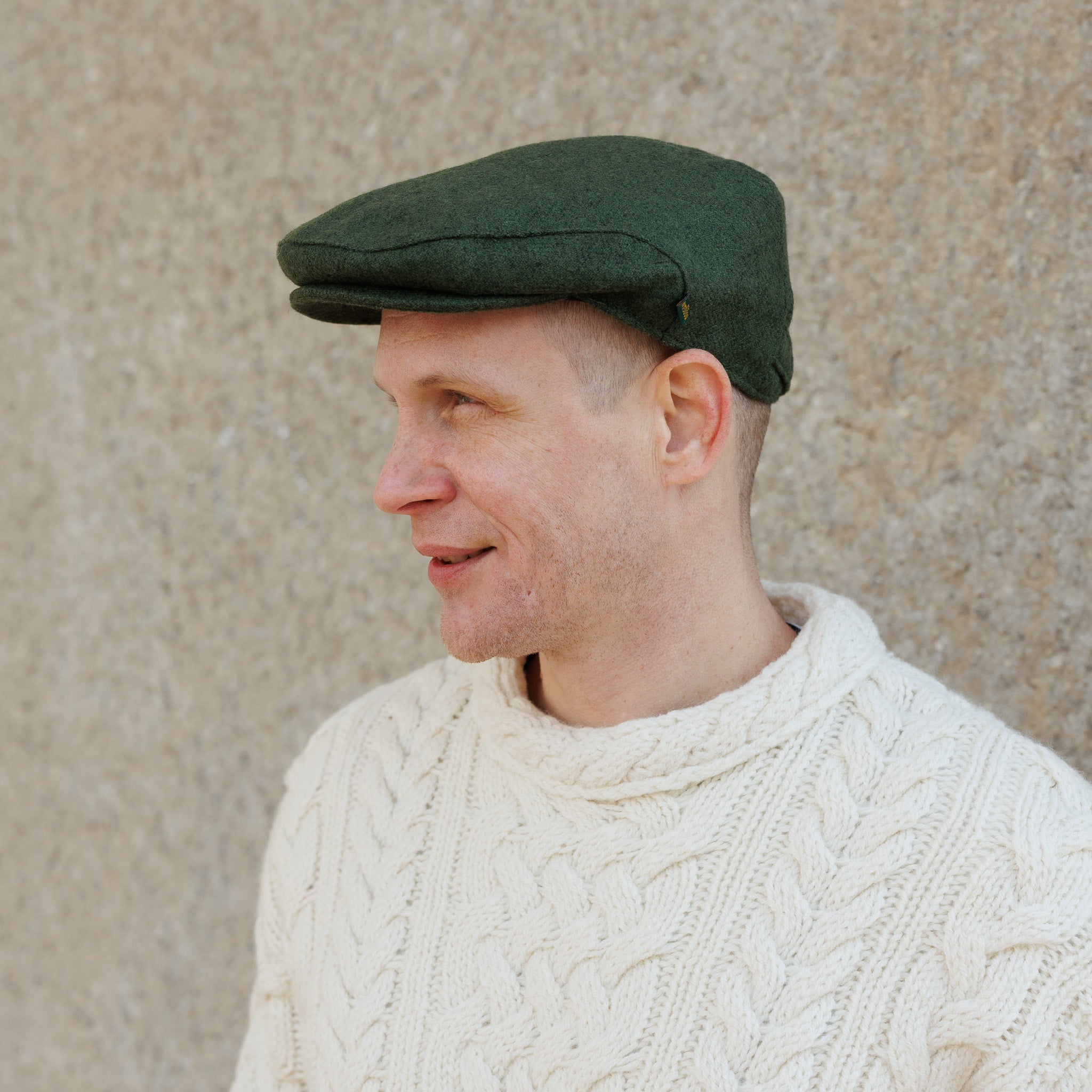 Mens Tweed Herringbone Green Flat Cap