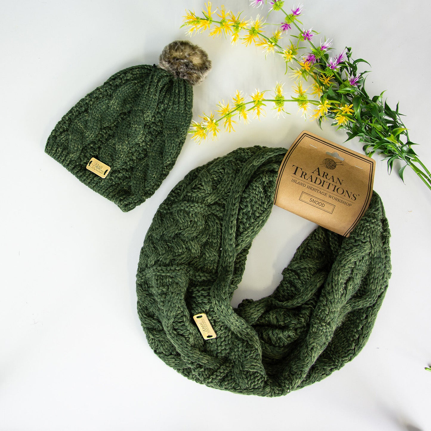 Knitted Snood & Tammy Hat Set Green
