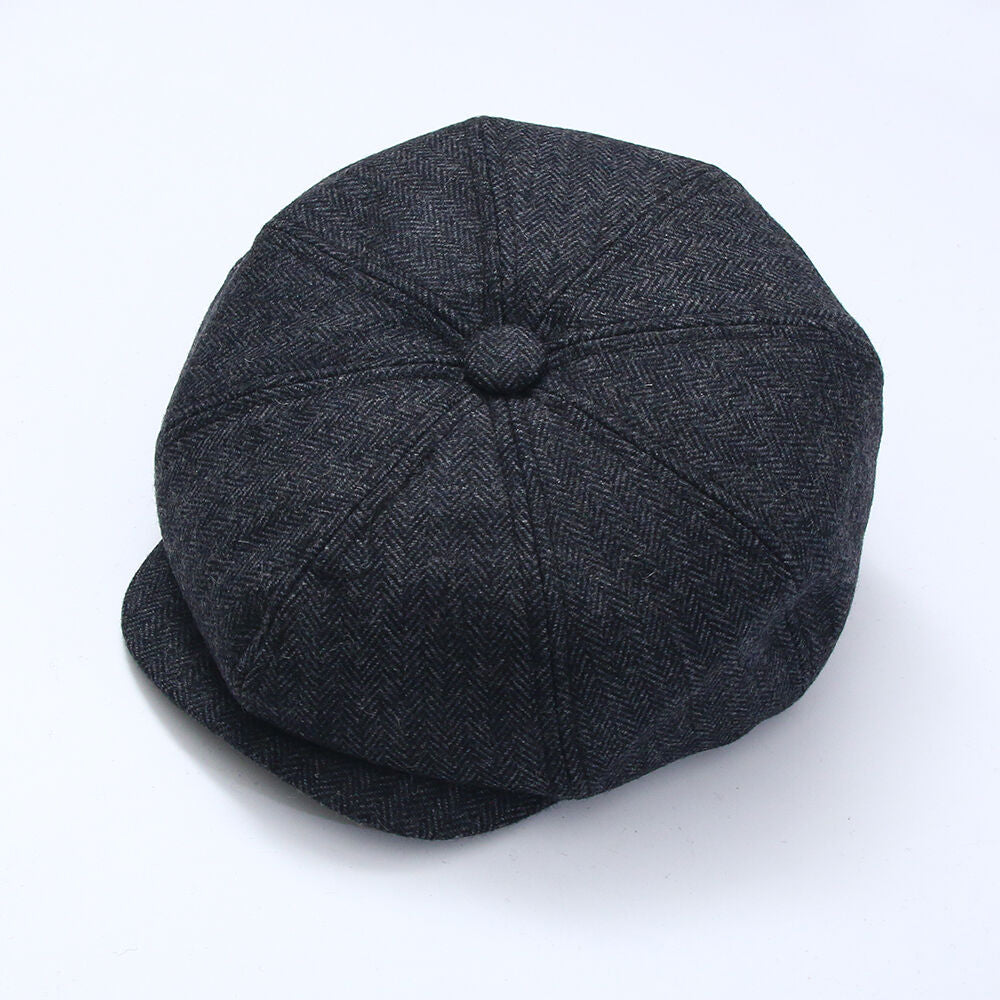 Tweed Hat Newsboy Grey Herringbone
