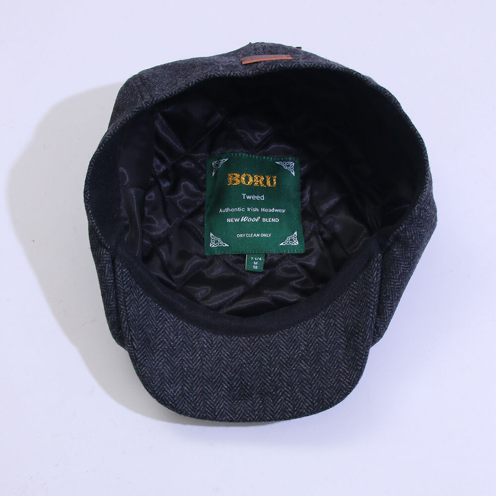 Tweed Hat Newsboy Grey Herringbone