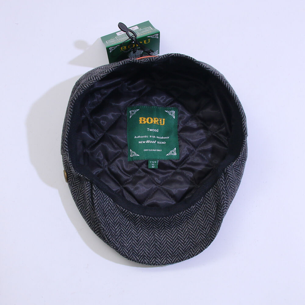 Mens Tweed Hat Herringbone Grey