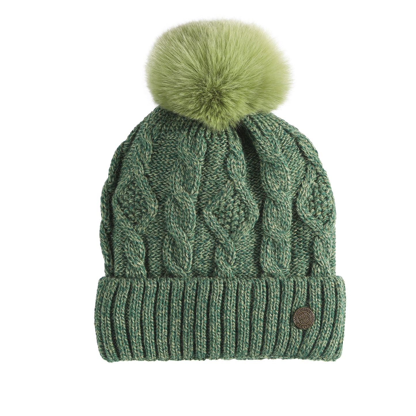 Celtic Weave Green Melange Bobble Hat